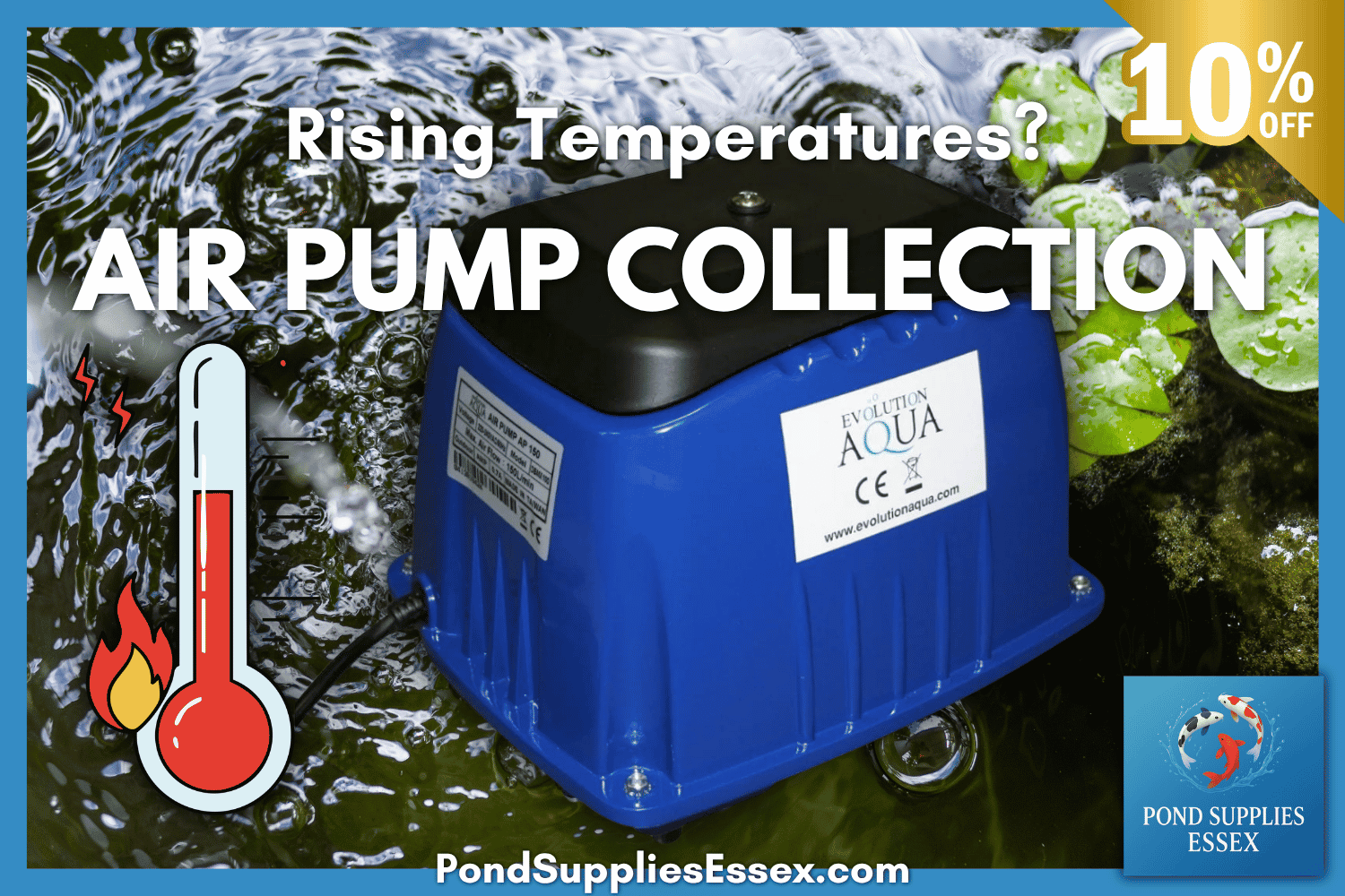 Air pump collection for effective fish pond and aquarium aeration during rising UK temperatures. Trust the Aquatic Experts at Pond Supplies Essex Online Store 