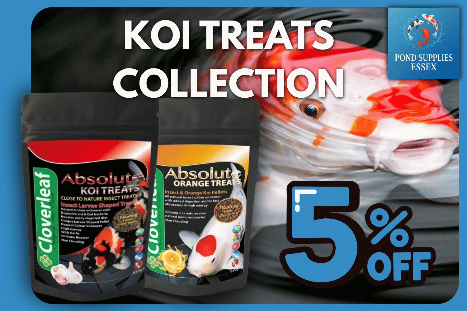 Koi treats , fish food , aquarium pellets and much more for healthy fish growth at PondSuppliesEssex Online Aquatic store 