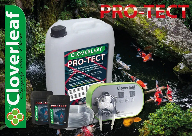 Cloverleaf protect dosing system and Fish health treatments across our online pond supply store