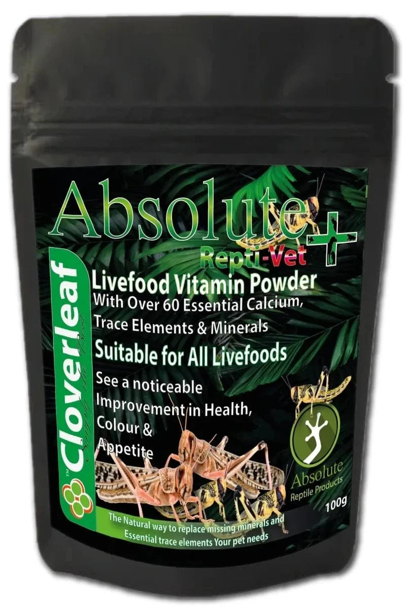 Absolute Repti-Vet Livefood Calcium & Trace Element Dusting Powder 100g ReptileMedication Cloverleaf