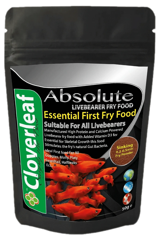 Cloverleaf Absolute LiveBearer Slow Sinking 0.2mm-5mm Pellets Aquarium fish food at Pond Supplies Essex Online Store 