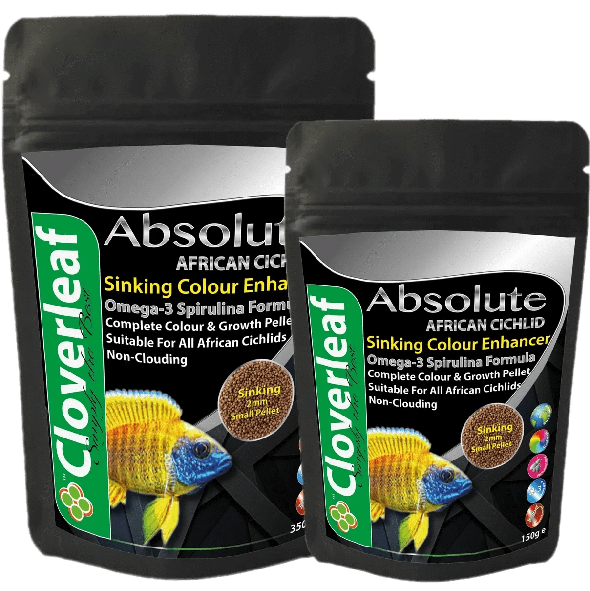 Cloverleaf African Cichlid Colour Diet 2mm Sinking Pellets Aquarium fish food at Pond Supplies Essex Online Store 