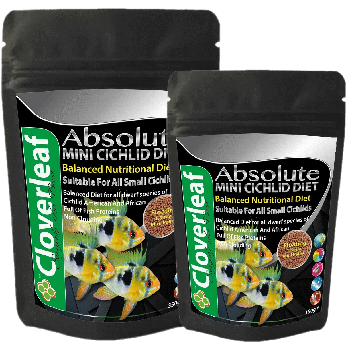 Cloverleaf Mini Cichlid Diet 1.5mm Sinking Pellets Aquarium fish food at Pond Supplies Essex Online Store 