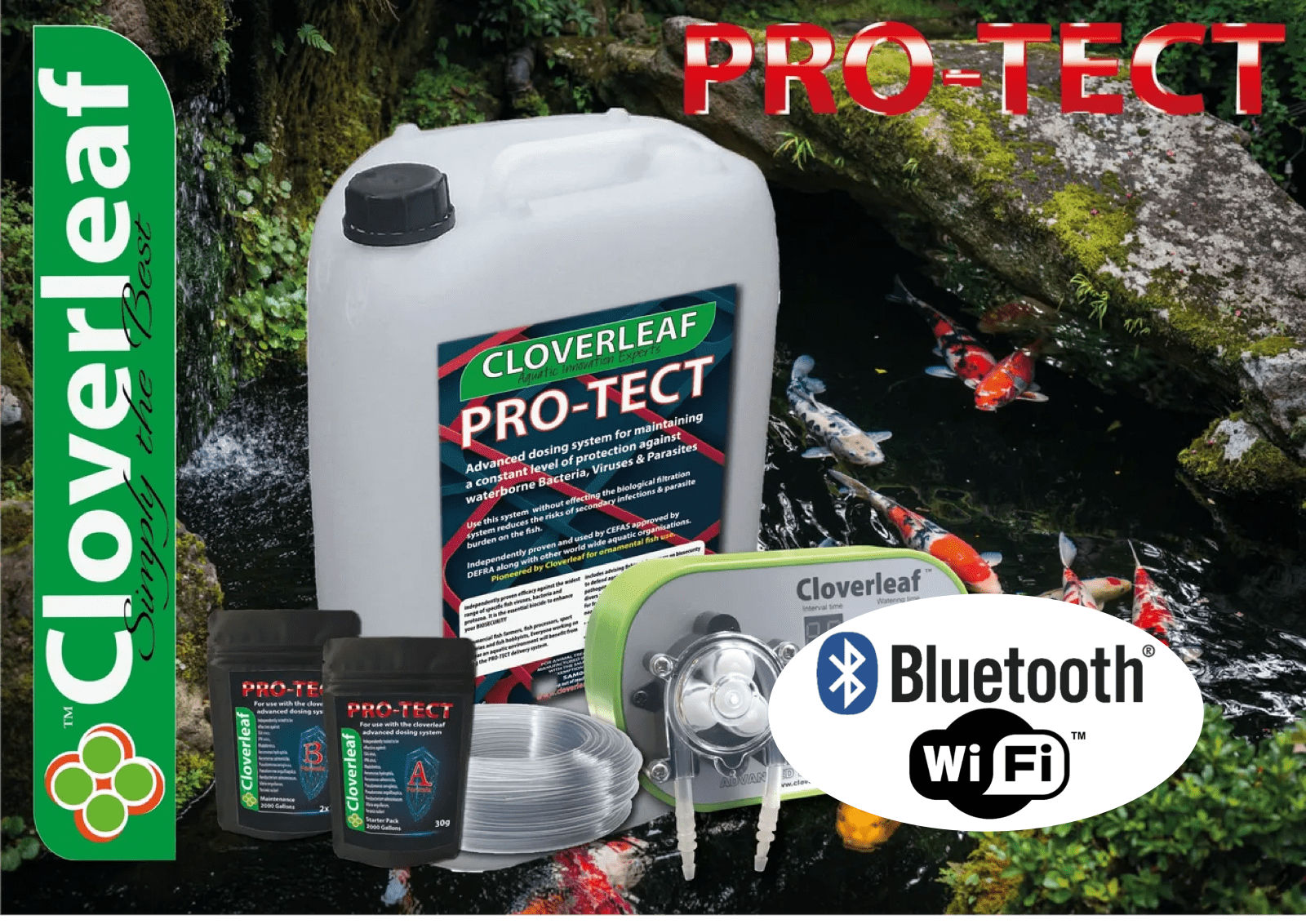 Cloverleaf Pro-tect Professional Pond Dosing System (WI-FI & Bluetooth) Pond Dosing System at Pond Supplies Essex Online Store 