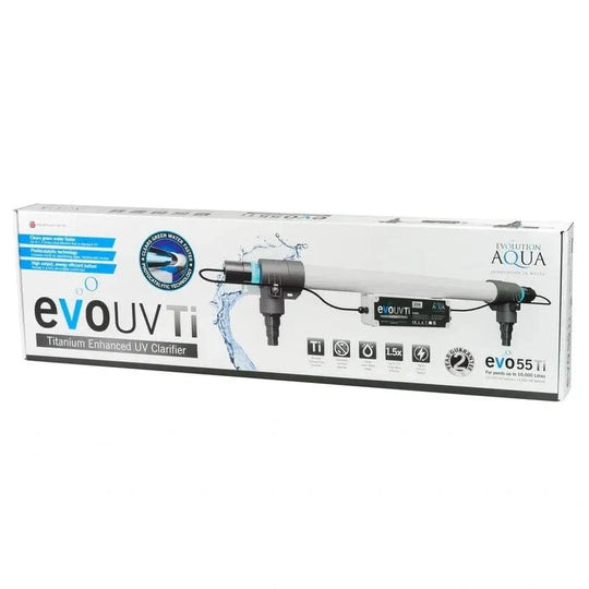 EVOLUTION AQUA TITANIUM UV CLARIFIERS 55w inside of original Evolution Aqua cardboard packaging at Pond Supplies Essex 