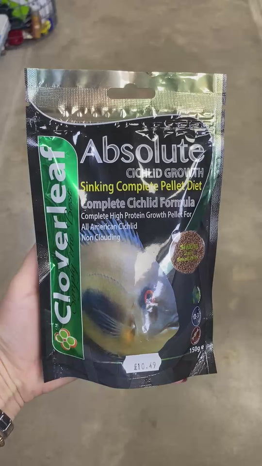 Cloverleaf Cichlid Growth Diet 2mm Sinking Pellets 350g and 150g bags video 